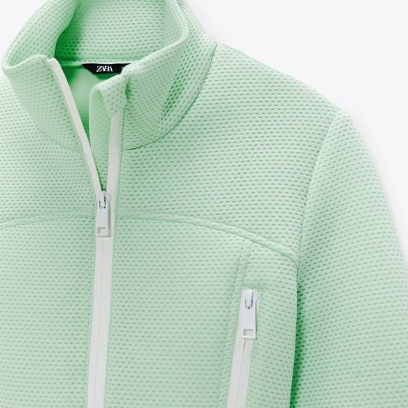 ZARA Crop Zip Front Jacket Medium APPLE GREEN - REF. 2712/700 NWT - Picture 3 of 5